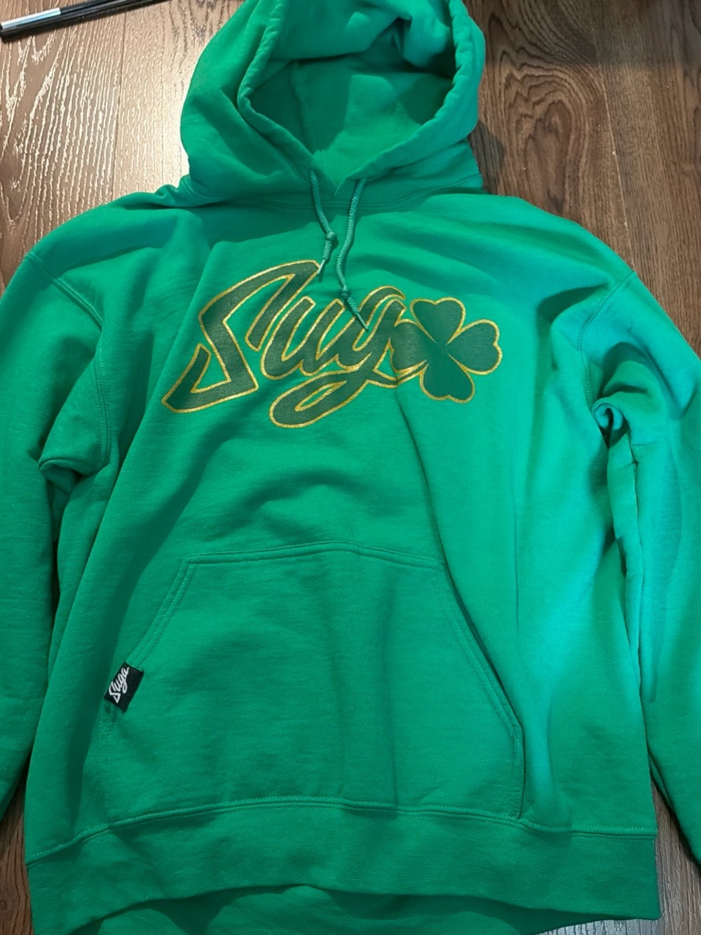 UFC Bright Green Crewneck Hoodie with Yellow-Outlined Shamrock Logo